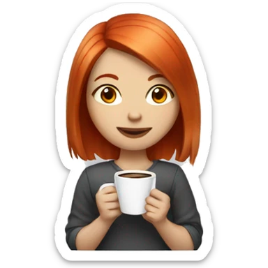 red haired girl with bob and light skin holding coffee sticker