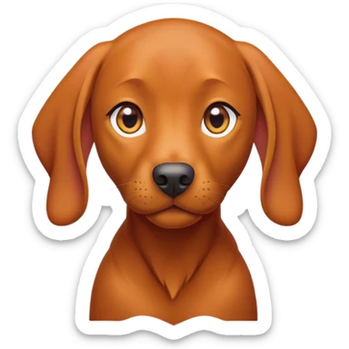 Cinematic Cute Vizsla Portrait Emoji, Head tilted playfully and inquisitively, featuring a sleek rust and gold Fur with a natural sheen, round, sparkling amber eyes filled with curiosity, Simplified yet irresistibly adorable features, highly detailed, glowing with a warm, friendly glow, high shine, affectionate and spirited, stylized with a touch of whimsy, bright and endearing, soft glowing outline, capturing the essence of a mischievous yet loving companion, so playful it feels like it could dash out of the screen and into your arms! sticker
