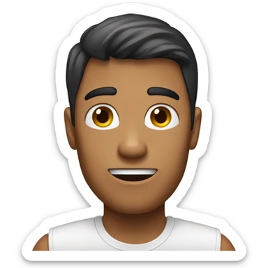 A man with tanned skin and dark hair asking for someone to join him with one hand sticker