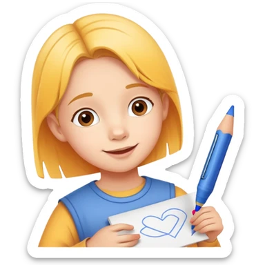 child drawing with crayons on paper, cheerful and creative sticker