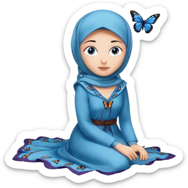 Turkish beautiful finish Konya girl blue eyes with hijab and butterfly dress long tailed on the floor  sticker