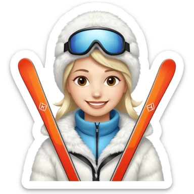 woman in white fur coat on skis sticker