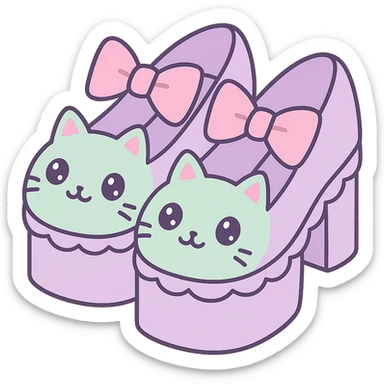 Refine the kawaii BLACKPINK-inspired gothic shoes with a large bow, scalloped edge, sparkling glitter, and neon accents. Use pastel lavender and pastel mint as the main colors. Keep the design playful and stylish with no hearts. Transparent background. sticker