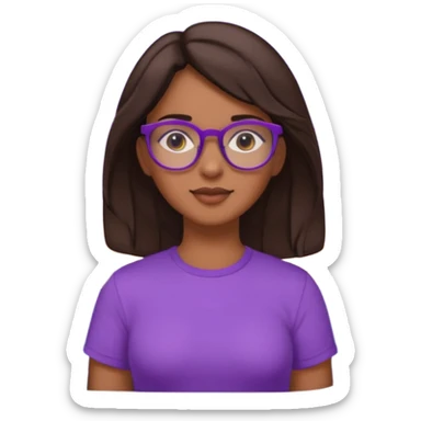 Chica de pelo moreno con gafas, lleva camisa violeta. Piel morena clara. Con Torre de Hércules detrás sticker