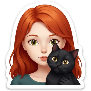 A red-haired girl kisses a black British cat  sticker