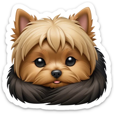 Meme-Worthy Cute Sleeping Yorkshire Terrier Portrait Emoji, Head resting gently with a peaceful, contented expression and softly closed, dreamy eyes, featuring a well-groomed, silky fur in rich hues, simplified yet irresistibly endearing, highly detailed, glowing with a gentle, drowsy radiance, high shine, exuding relaxed, heart-melting charm, styled with a soft glowing outline, capturing the essence of a sleeping Yorkshire Terrier that looks as if it could drift off into a sweet, meme-worthy slumber! sticker