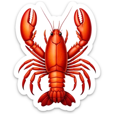Cinematic bright red rock lobster, detailed hard shell, claws slightly open, freshly cooked, warm glowing tones, rich and indulgent. sticker