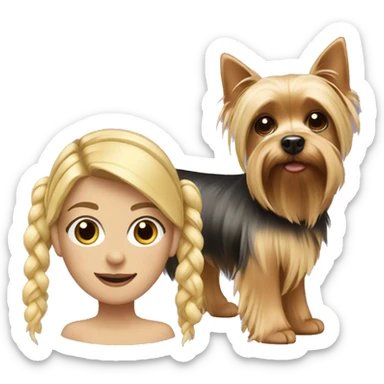 blonde with pigtails and a Yorkshire terrier dog sticker