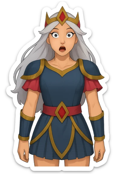 Change the character's face to a surprised expression, keep the pose and style the same, transparent PNG. sticker