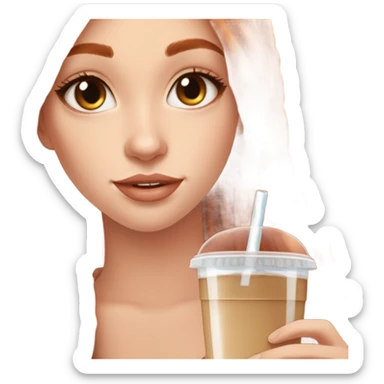 Beautiful fair skin long orange red hair girl brown eyes fair skin girly beautiful drinking straw iced ice coffee clean white beautiful sticker