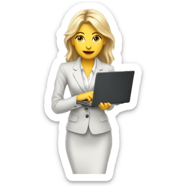 Beautiful White Woman with Laptop busy with coding for Office Work, nice hair, suit  sticker