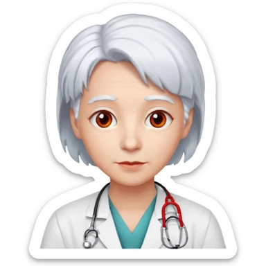 doctor with white hair and red hairclips  sticker