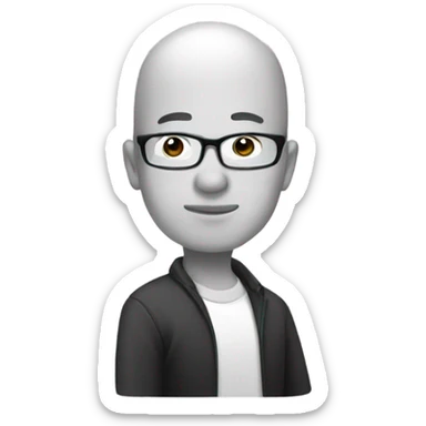  a 35-year old, male, bald, thinking Asian man with hand on chin, wearing glasses sticker