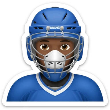 Black ice hockey player who have  a goalkeeper mask sticker