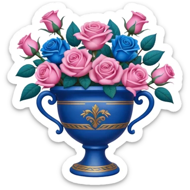 bouquet of blue and pink roses in a grecian urn sticker