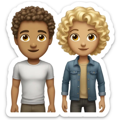 Tan skin curly hair girl with brown hair and brown eyes with a blonde guy with grey eyes sticker