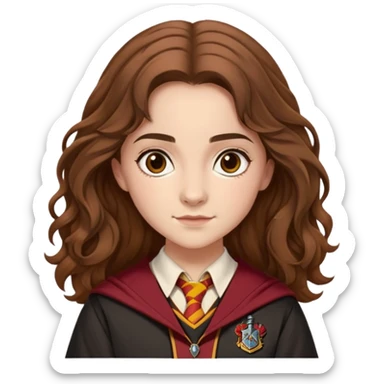 Georgina Leonidas is Katie Bell in harry potter, wear hogwarts gryfindor uniform, medium-to-long, wavy brown hair, a practical and natural look, light skin sticker