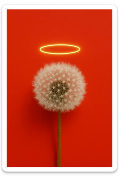 a dandelion with a halo and a red background sticker
