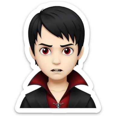 Boy, Vampire, Black Hair, medium long, emo, dark, spooky, brown skin sticker
