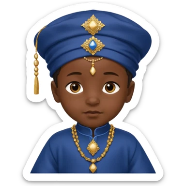  baby boy dressed in a dark blue ghalibiya with delicate decorations with a Red Moracain hat  sticker