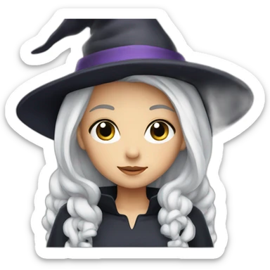 Young witch with white hair and cap sticker