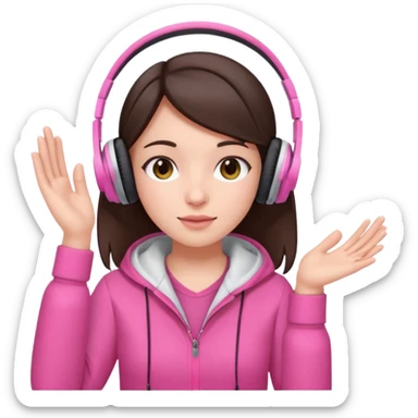 brunette girl, white skin pink clothes, with headphones listening to music  sticker