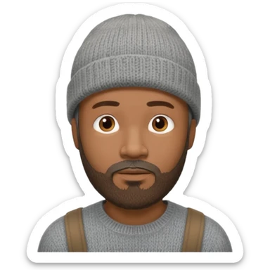 Middle-aged black male, goatee beard, wearing a gray knit beanie sticker