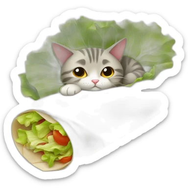A cat in a burrito with lettuce sticker