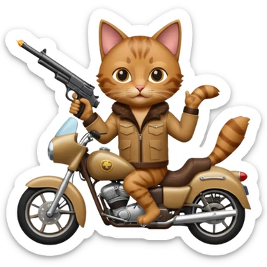 Cat on a mother cycle shooting a gun in the air sticker
