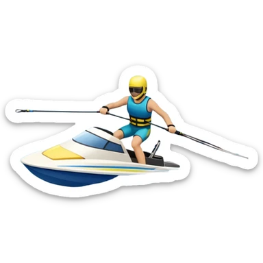 An icon showing water skis on the surface of the water, with ski ropes trailing behind. In the background, a boat fades into the distance, leaving a wake. The focus is on the skis gliding across the water. Transparent background highlights the thrill and speed of water skiing. sticker