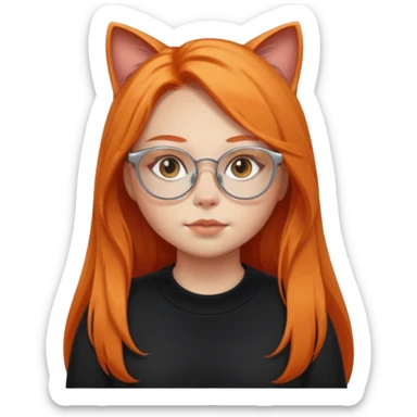 girl with chubby cheeks, very long orange hair, and silver cat-eye glasses. Black clothes sticker