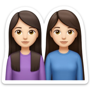 generate me emojis of sisters, one should look older, the other younger. the older one has dark brown hair, long, straight, the younger one is slightly lighter, also straight, long. clothes are any in principle, the main thing is that they more or less look like each other sticker