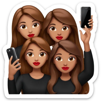 Glam girls in a group of 3 friends , taking a selfie with long brown hair, light brown  sticker