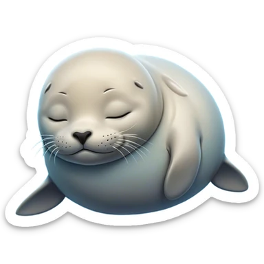 Meme-Worthy cute Sleeping Seal Portrait Emoji, Head resting peacefully with a contented smile, showcasing a luxuriously smooth, glossy form and eyes gently closed in serene slumber, Simplified yet hilariously adorable features, highly detailed, glowing with a soft, drowsy ocean light, high shine, relaxed and utterly lovable, stylized with an air of playful laziness, bright and heartwarming, soft glowing outline, capturing the essence of a sleeping seal that feels destined to become the next viral sensation of adorable rest! sticker