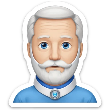Older man with a long beard, a neck brace, and blue eyes. sticker