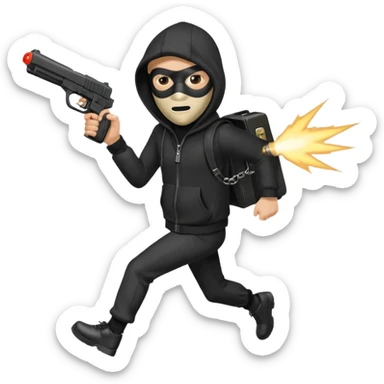 Hoodlum burglar mask and gun with switch and extended clip running alone sticker