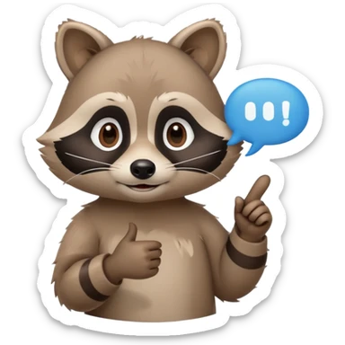 calm raccoon mascot pointing to text bubble, soft gesture, minimalistic, rounded shapes, educational assistant vibe, supportive expression sticker