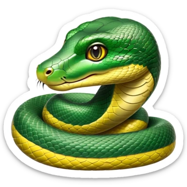 cinematic-cute-Green anaconda-portrait-emoji,-head-tilted-playfully-and-inquisitively,-with-a-sleek,-shimmering-body-adorned-with-detailed-scale-sriped patterns-and-round,-sparkling-eyes-full-of-wonder,-simplified-yet-irresistibly-adorable-features sticker