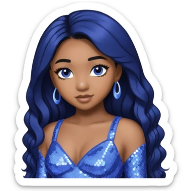 Normani from Fifth Harmony with long black hair, periwinkle sequin outfit sticker