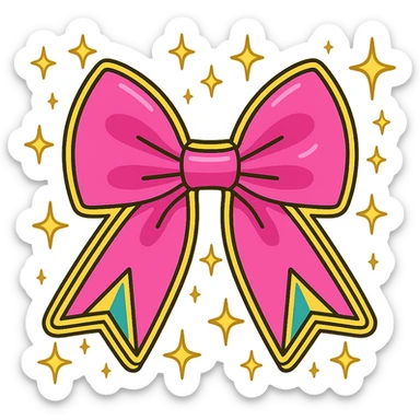 Add a shiny gold outline to the sparkly pink bow with stars, keep the background transparent. sticker