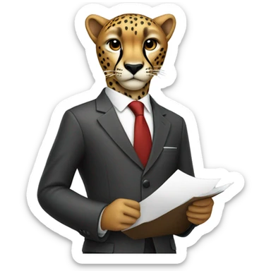 cheetah in a classic suit with documents sticker