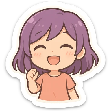 chibi girl with purple hair, smiling sticker