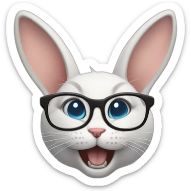 nerd cat head with rabbit teeth pointing his finger towards the sky sticker