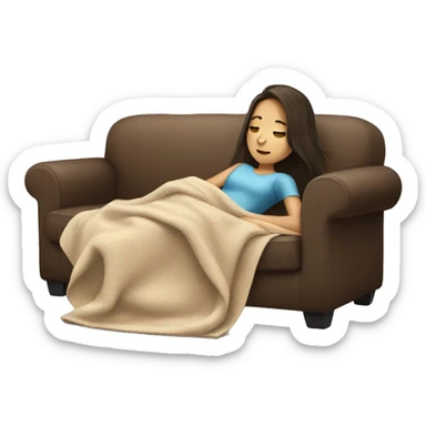 Brunette girl laying on the couch with a blanket around her sticker