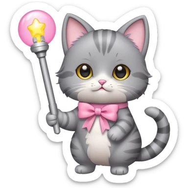 chibi cute gray cat holding a light stick happily sticker