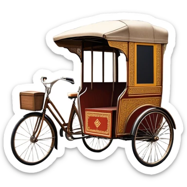 ​Cinematic Realistic Cyclo Rickshaw, depicted as a classic manually operated tricycle-style rickshaw with a simple, rustic design and intricate details, rendered with realistic textures and natural urban lighting that captures its cultural charm and timeless functionality, sticker