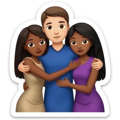 one american italian young brown-haired man surrounded by three african women with large butts hugging him and each other and massaging his crotch sticker