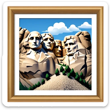 Cinematic Realistic Mount Rushmore Landmark Emoji, showcasing monumental carved presidential faces rendered with crisp textures and dynamic, historical lighting. sticker