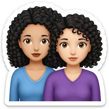 2 girl best friends. One who is African american with black hair and dark brown eyes. one who is white with curly dark brown hair and dark brown eyes. sticker