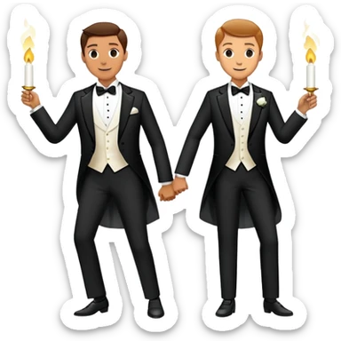 Man and woman sneaking into wedding ceremony together, tiptoeing, both smoking joints, full body view sticker